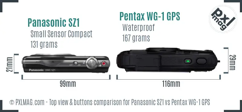 Panasonic SZ1 vs Pentax WG-1 GPS top view buttons comparison