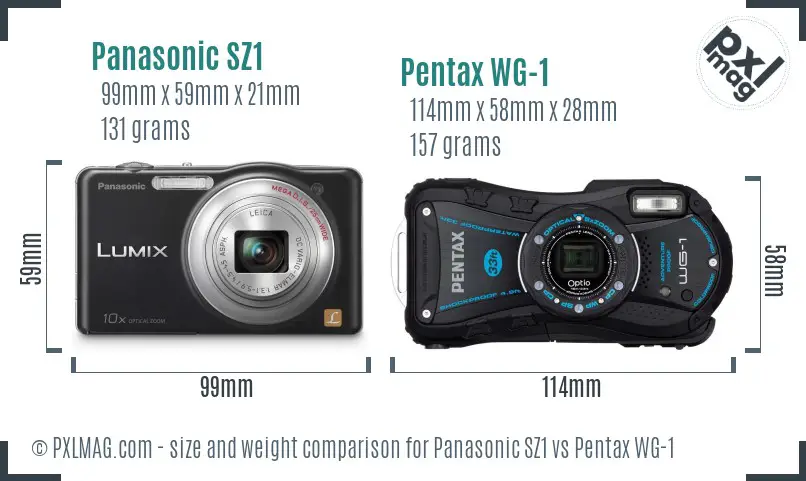 Panasonic SZ1 vs Pentax WG-1 size comparison