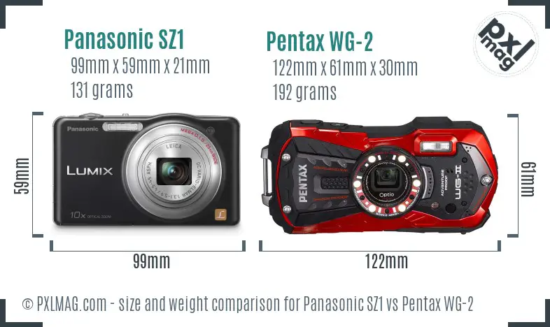 Panasonic SZ1 vs Pentax WG-2 size comparison