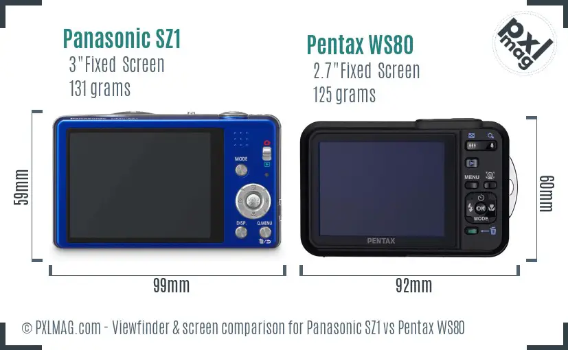 Panasonic SZ1 vs Pentax WS80 Screen and Viewfinder comparison
