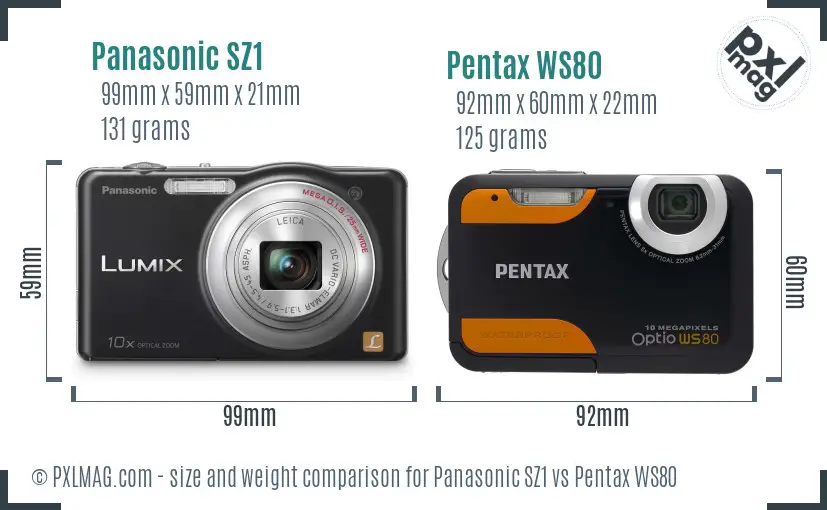 Panasonic SZ1 vs Pentax WS80 size comparison