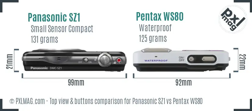 Panasonic SZ1 vs Pentax WS80 top view buttons comparison