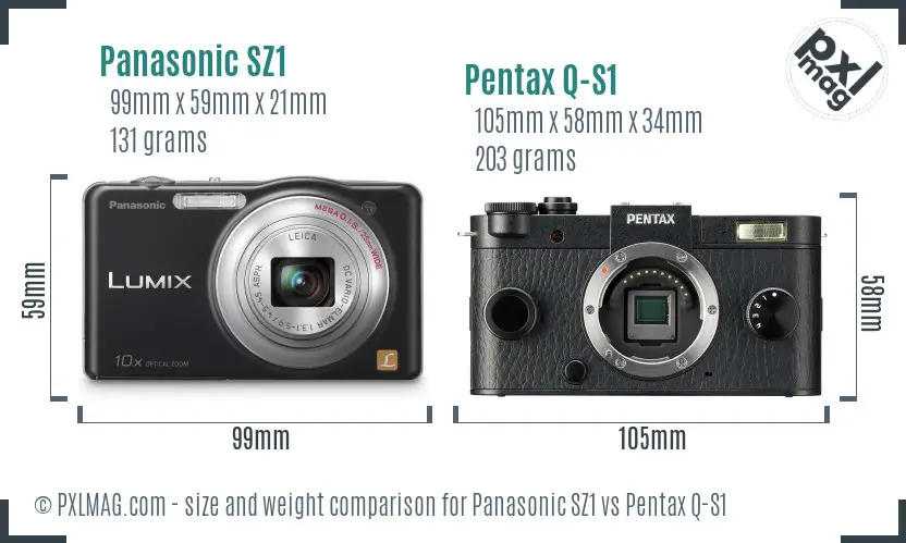 Panasonic SZ1 vs Pentax Q-S1 size comparison