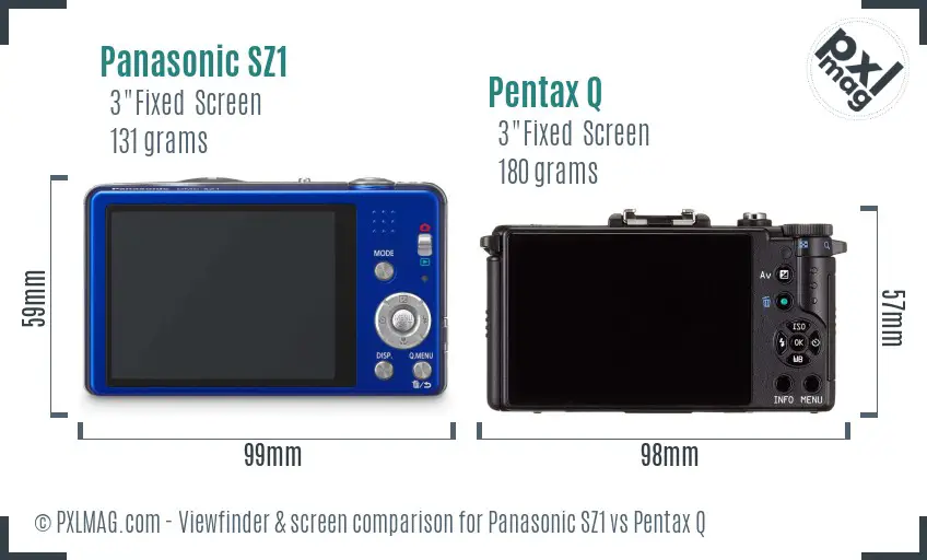 Panasonic SZ1 vs Pentax Q Screen and Viewfinder comparison