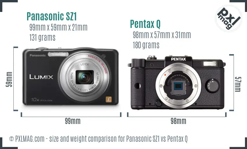 Panasonic SZ1 vs Pentax Q size comparison