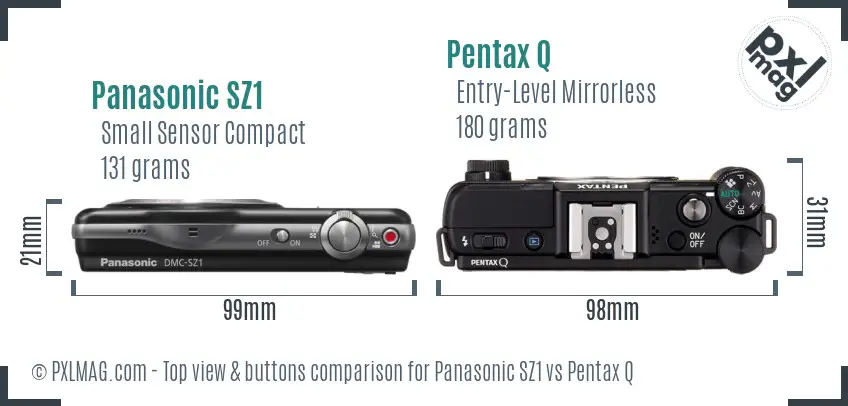 Panasonic SZ1 vs Pentax Q top view buttons comparison