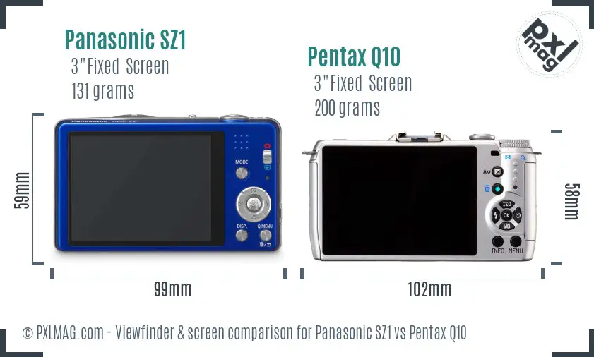 Panasonic SZ1 vs Pentax Q10 Screen and Viewfinder comparison