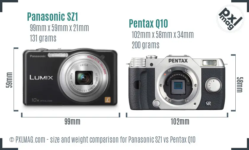 Panasonic SZ1 vs Pentax Q10 size comparison