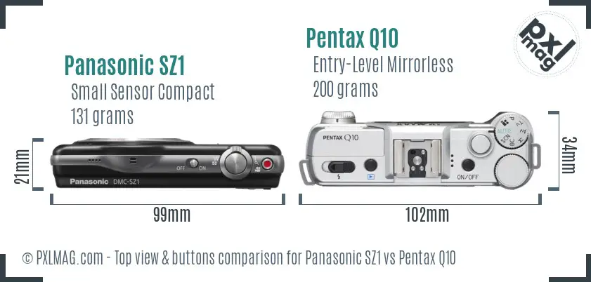 Panasonic SZ1 vs Pentax Q10 top view buttons comparison