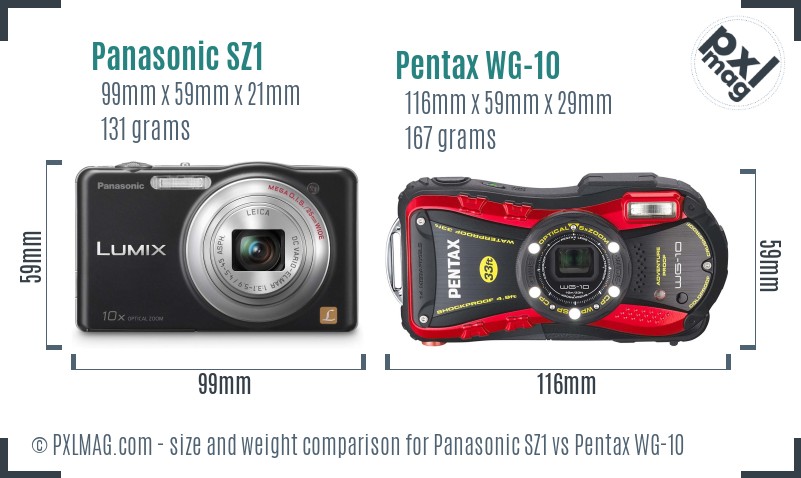Panasonic SZ1 vs Pentax WG-10 size comparison Panasonic SZ1 vs Pentax WG-10 size comparison
