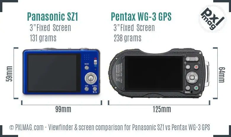 Panasonic SZ1 vs Pentax WG-3 GPS Screen and Viewfinder comparison