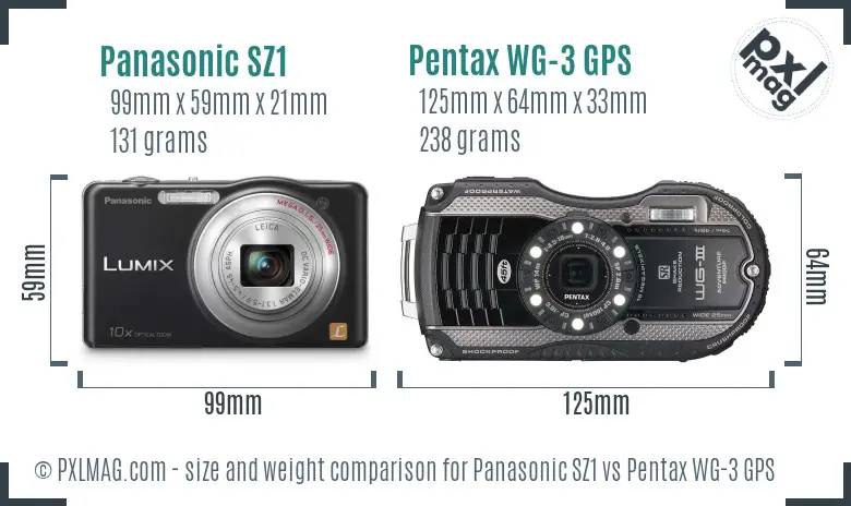 Panasonic SZ1 vs Pentax WG-3 GPS size comparison