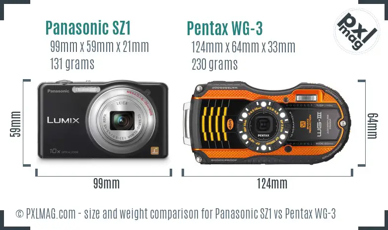 Panasonic SZ1 vs Pentax WG-3 size comparison