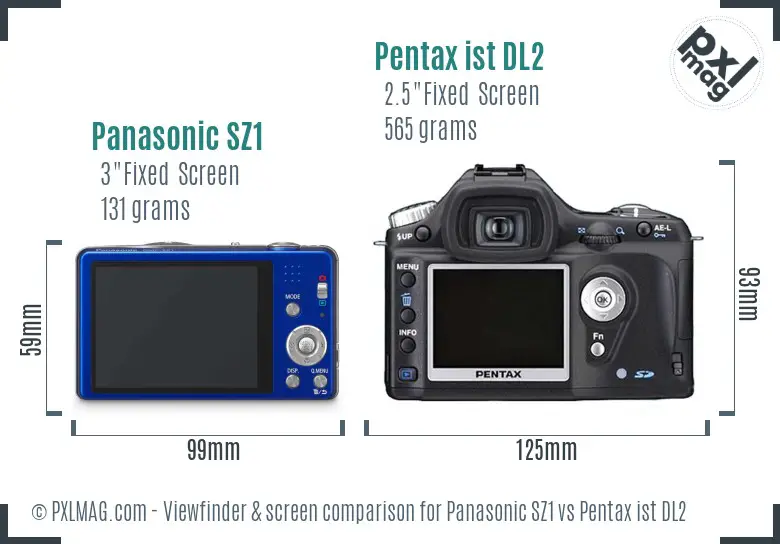 Panasonic SZ1 vs Pentax ist DL2 Screen and Viewfinder comparison