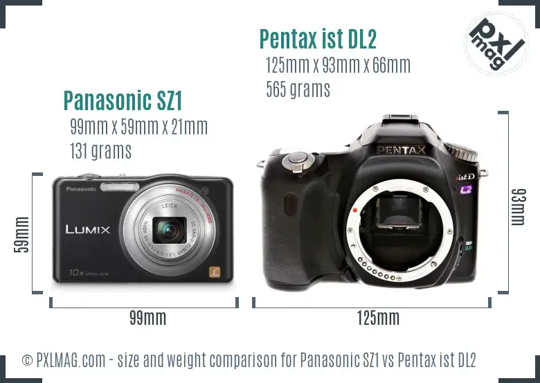 Panasonic SZ1 vs Pentax ist DL2 size comparison