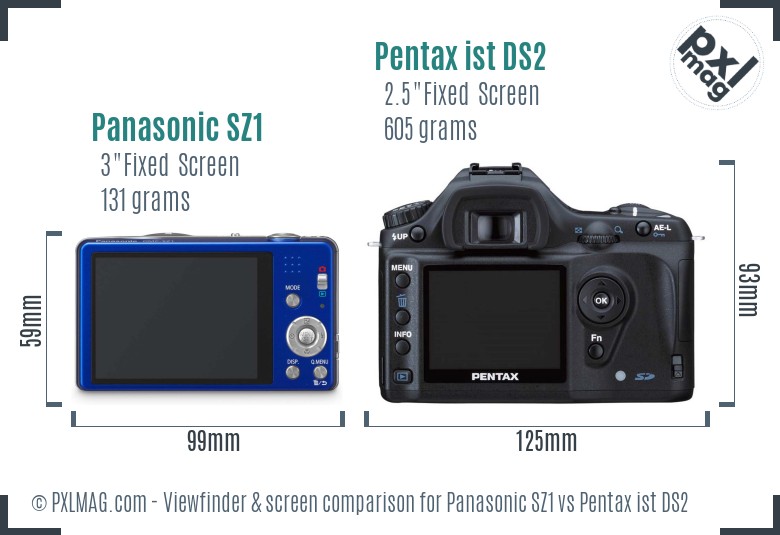 Panasonic SZ1 vs Pentax ist DS2 Screen and Viewfinder comparison