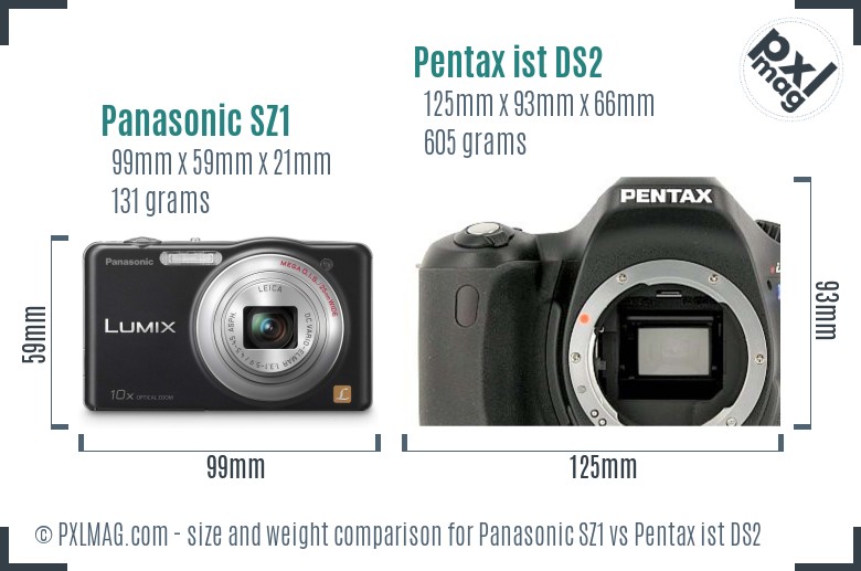 Panasonic SZ1 vs Pentax ist DS2 size comparison