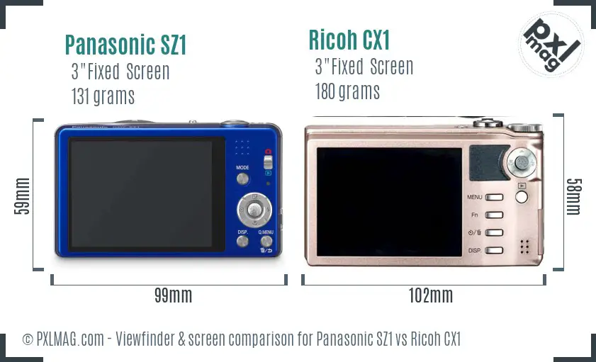Panasonic SZ1 vs Ricoh CX1 Screen and Viewfinder comparison