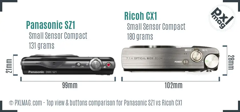 Panasonic SZ1 vs Ricoh CX1 top view buttons comparison
