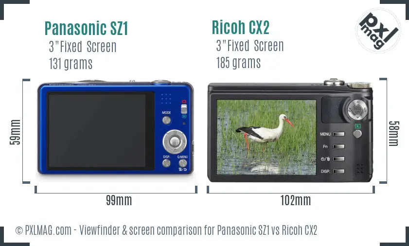 Panasonic SZ1 vs Ricoh CX2 Screen and Viewfinder comparison Panasonic SZ1 vs Ricoh CX2 Screen and Viewfinder comparison