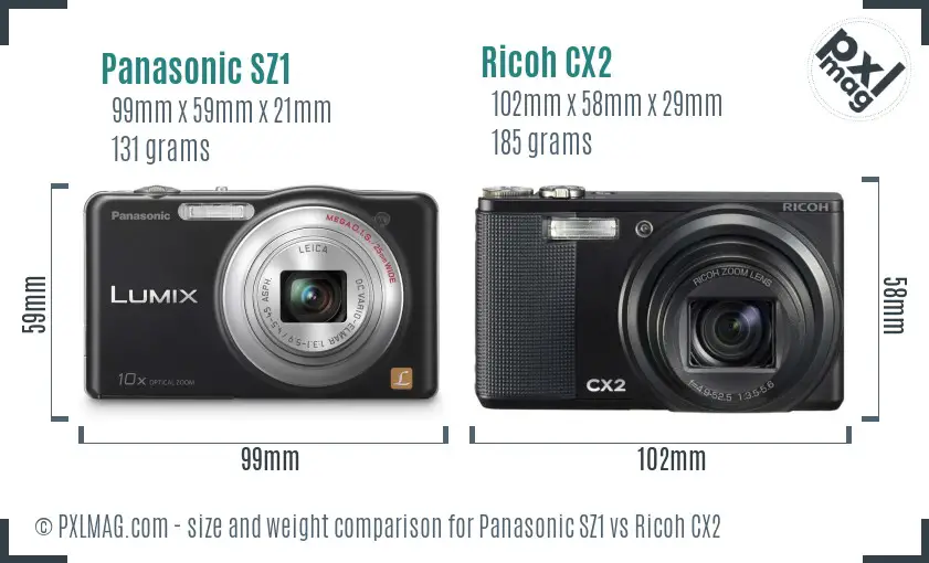 Panasonic SZ1 vs Ricoh CX2 size comparison Panasonic SZ1 vs Ricoh CX2 size comparison