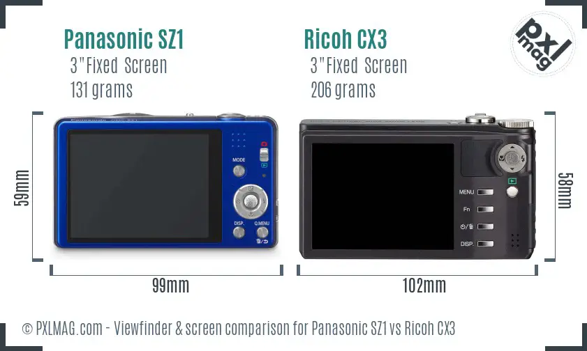 Panasonic SZ1 vs Ricoh CX3 Screen and Viewfinder comparison