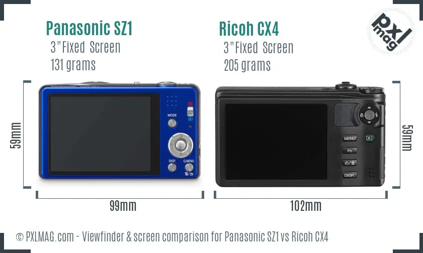 Panasonic SZ1 vs Ricoh CX4 Screen and Viewfinder comparison