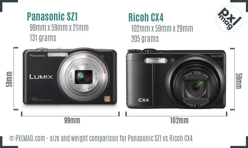 Panasonic SZ1 vs Ricoh CX4 size comparison