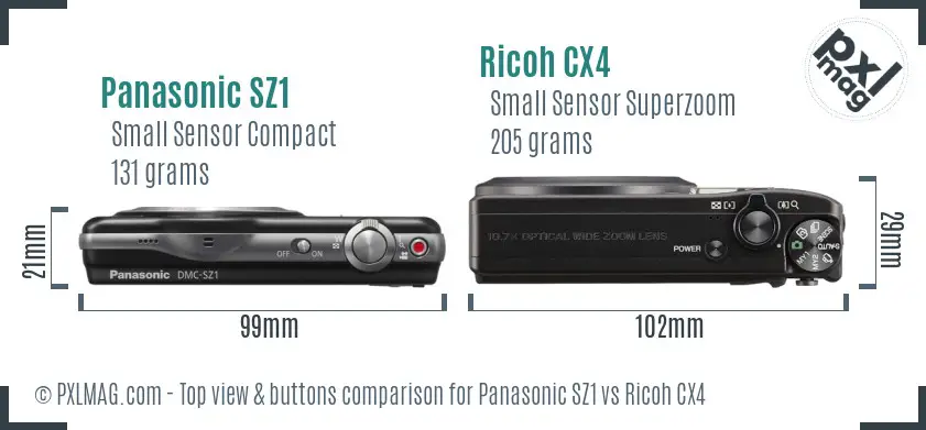 Panasonic SZ1 vs Ricoh CX4 top view buttons comparison