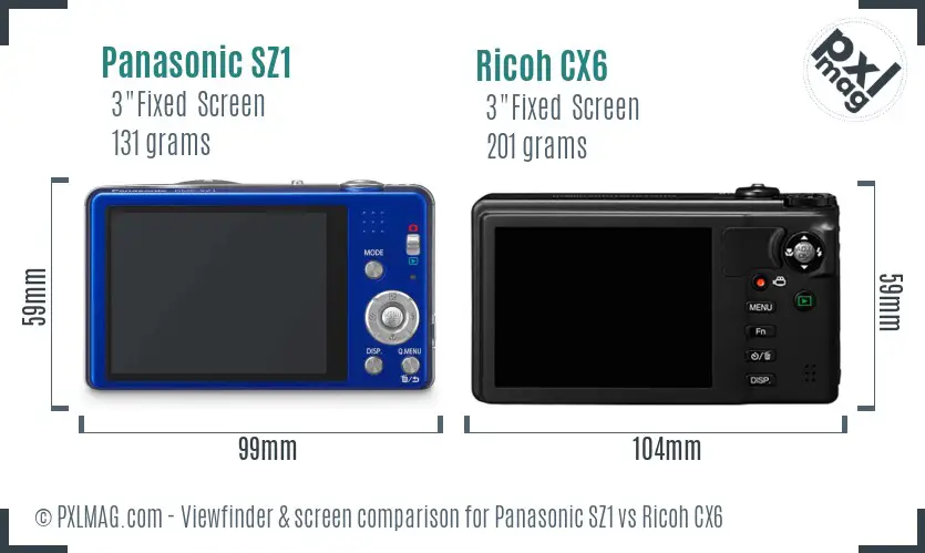Panasonic SZ1 vs Ricoh CX6 Screen and Viewfinder comparison Panasonic SZ1 vs Ricoh CX6 Screen and Viewfinder comparison