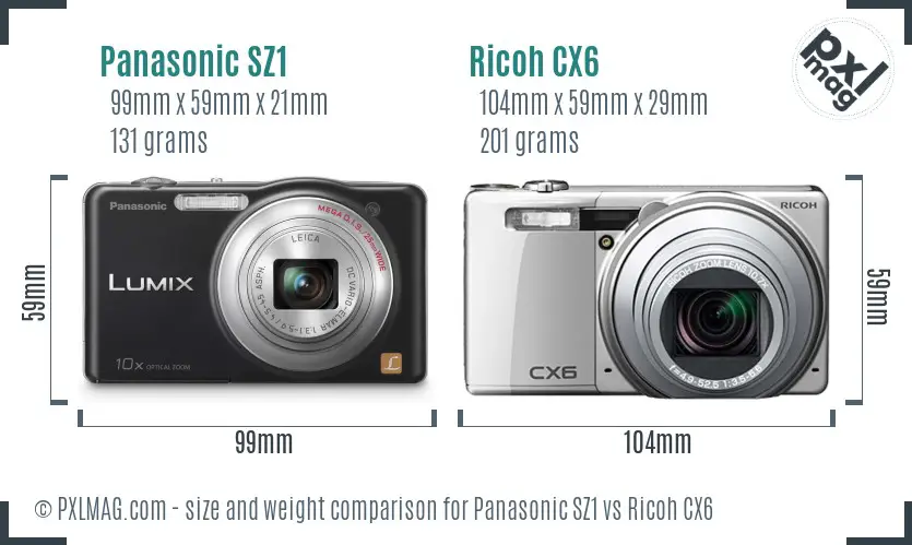 Panasonic SZ1 vs Ricoh CX6 size comparison Panasonic SZ1 vs Ricoh CX6 size comparison