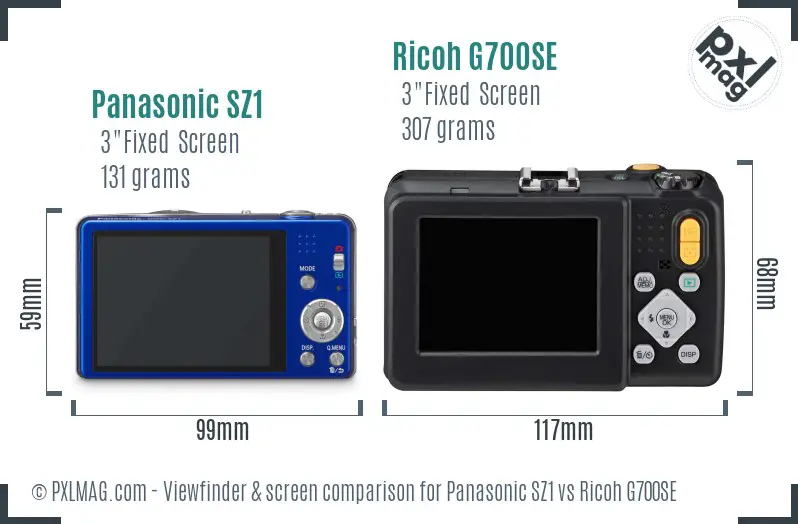 Panasonic SZ1 vs Ricoh G700SE Screen and Viewfinder comparison