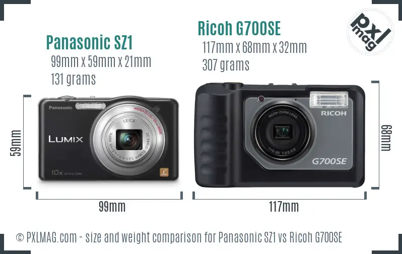 Panasonic SZ1 vs Ricoh G700SE size comparison