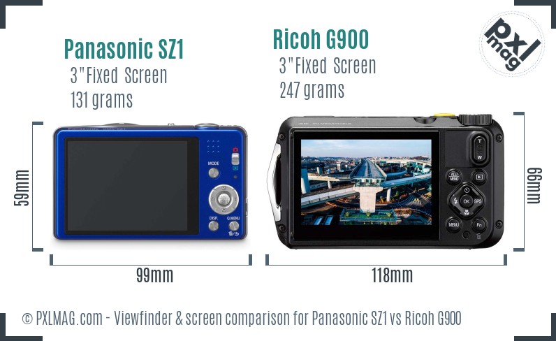 Panasonic SZ1 vs Ricoh G900 Screen and Viewfinder comparison
