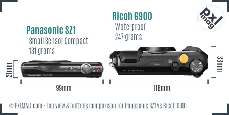 Panasonic SZ1 vs Ricoh G900 top view buttons comparison