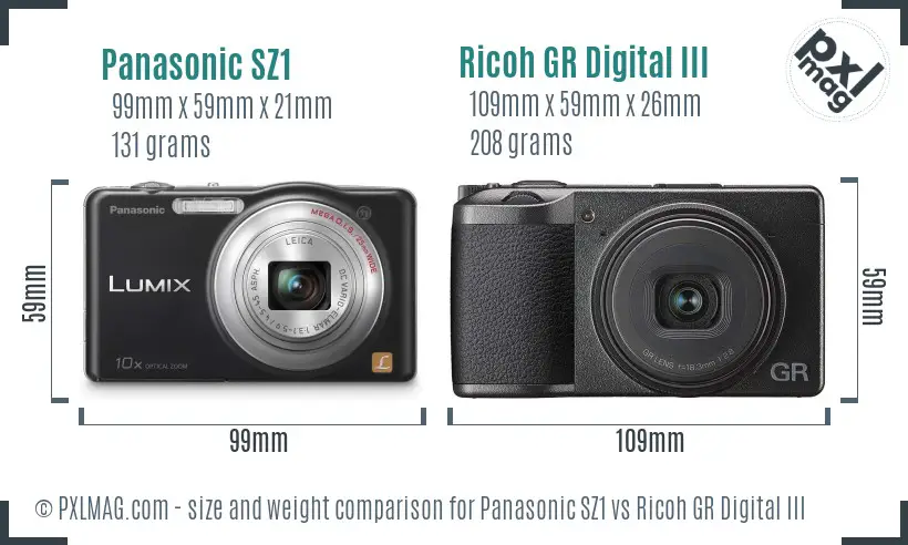 Panasonic SZ1 vs Ricoh GR Digital III size comparison