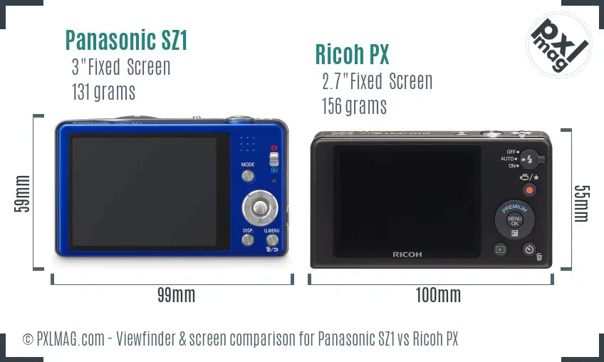 Panasonic SZ1 vs Ricoh PX Screen and Viewfinder comparison