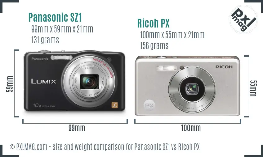 Panasonic SZ1 vs Ricoh PX size comparison