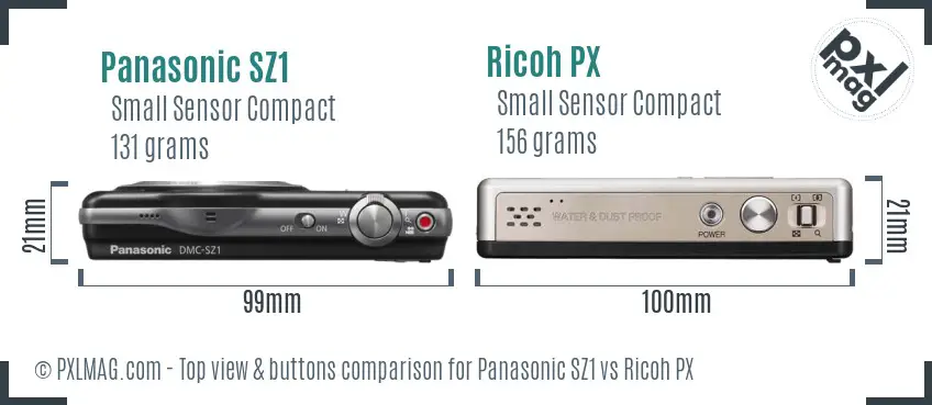 Panasonic SZ1 vs Ricoh PX top view buttons comparison