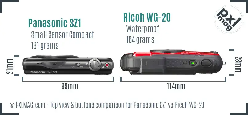 Panasonic SZ1 vs Ricoh WG-20 top view buttons comparison Panasonic SZ1 vs Ricoh WG-20 top view buttons comparison