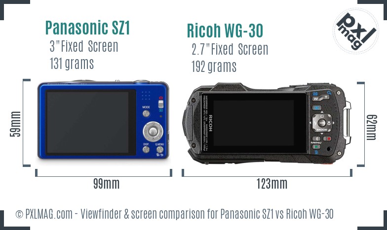 Panasonic SZ1 vs Ricoh WG-30 Screen and Viewfinder comparison