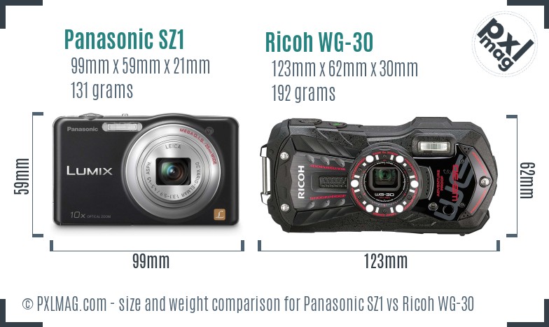 Panasonic SZ1 vs Ricoh WG-30 size comparison Panasonic SZ1 vs Ricoh WG-30 size comparison