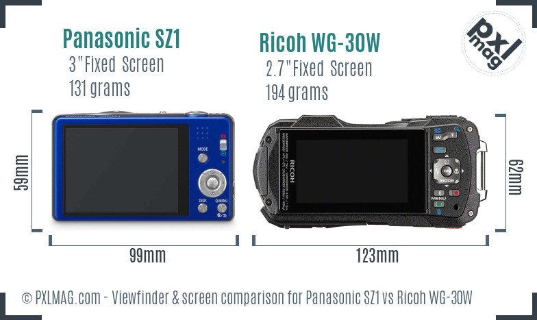 Panasonic SZ1 vs Ricoh WG-30W Screen and Viewfinder comparison