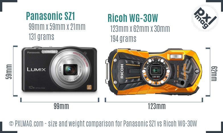 Panasonic SZ1 vs Ricoh WG-30W size comparison Panasonic SZ1 vs Ricoh WG-30W size comparison