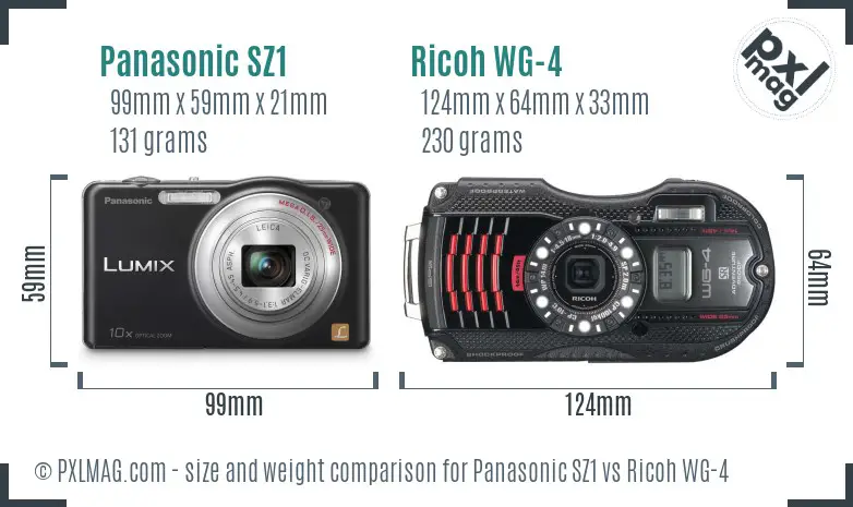 Panasonic SZ1 vs Ricoh WG-4 size comparison