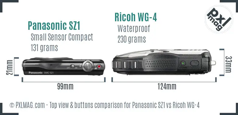 Panasonic SZ1 vs Ricoh WG-4 top view buttons comparison