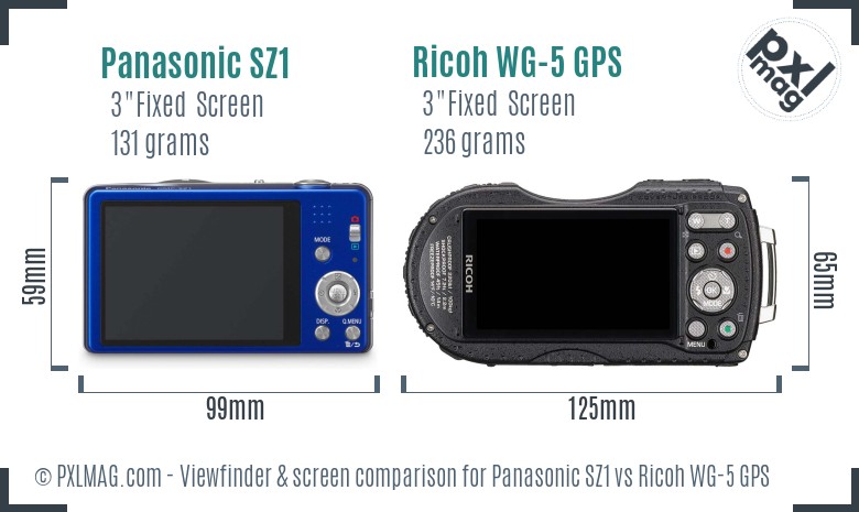 Panasonic SZ1 vs Ricoh WG-5 GPS Screen and Viewfinder comparison