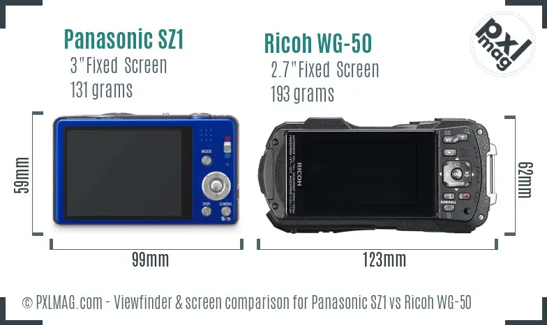 Panasonic SZ1 vs Ricoh WG-50 Screen and Viewfinder comparison