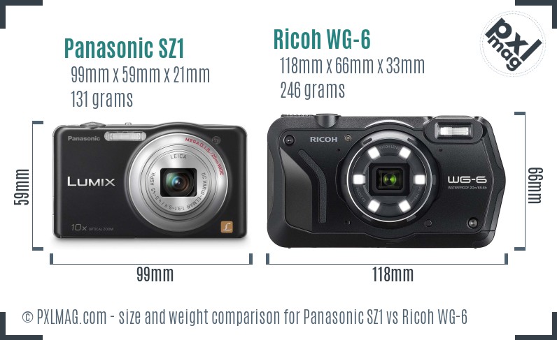 Panasonic SZ1 vs Ricoh WG-6 size comparison
