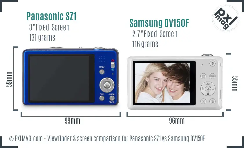 Panasonic SZ1 vs Samsung DV150F Screen and Viewfinder comparison